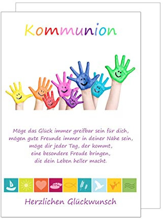Edition Seidel Premium Glückwunschkarte zur Kommunion mit Umschlag. Kommunionskarte mit Spruch Grusskarte Karte bunte Hände Junge Mädchen (KO180 SW023)