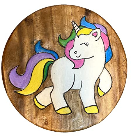 My Family House Children Wooden Stool with Unicorn Pattern - Strong and Sturdy - H26 cm x W26 cm x D26 cm