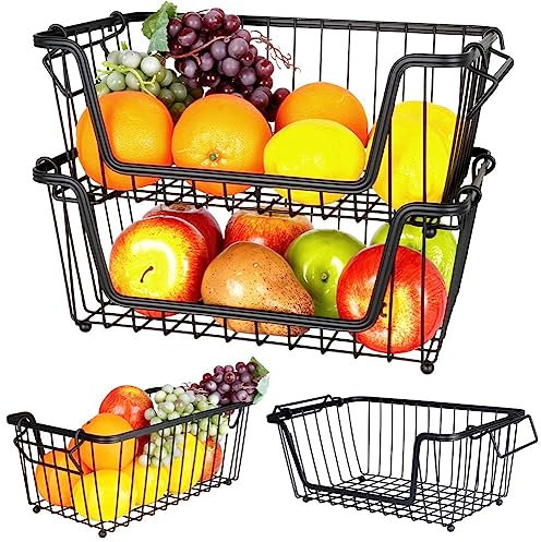 Vilde Obstkorb Obst-Etagere Loft-Korb aus Metall für Obst und Gemüse Aufbewahrungskorb schwarz, 2er-Set 32x20x13,5 cm