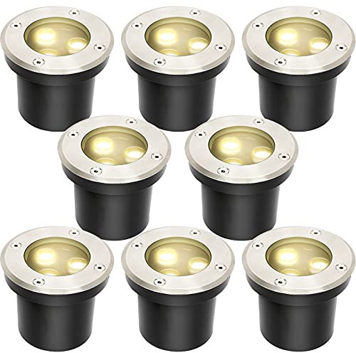 Gimisgu 8er set Bodeneinbaustrahler 3W LED Bodenstrahler rostfrei Runde Bodenleuchte led bodenleuchten außen terrassenbeleuchtung Terrasse Innenhof