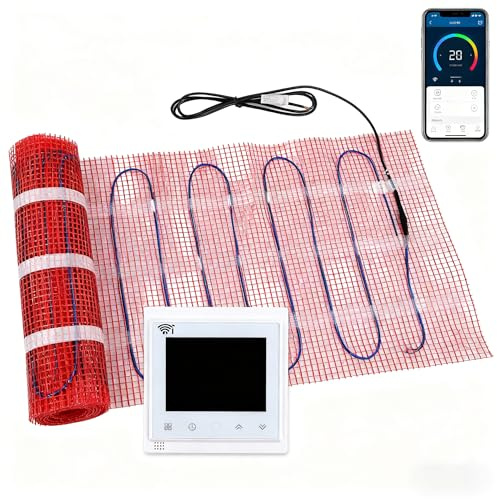 Tappetino Riscaldante Elettrico per Pavimenti, WiFi, 6 Metri Quadrati, con Sensore Termostato, 220V, per Piastrelle