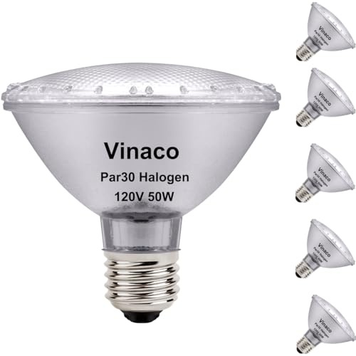 Vinaco PAR30 Short Neck 50W, 6 Pack High Output PAR30 Halogen Flood Light Warm White 2800K, PAR30 Dimmable, Long Lasting par30 Flood Light Bulb 120V with E26 Base for Indoor/Outdoor