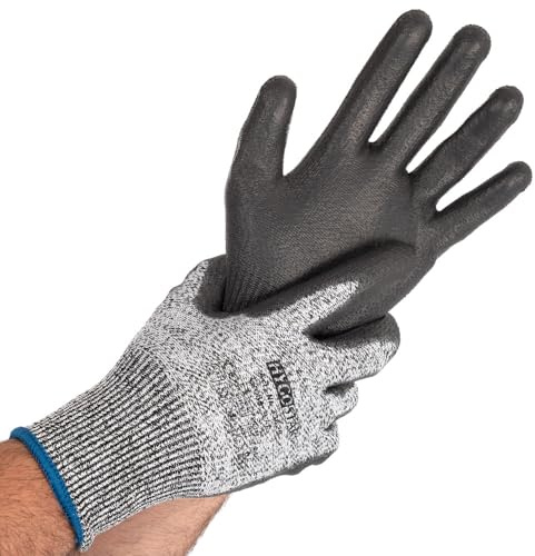 FRANZ MENSCH Hygostar Schnittschutzhandschuhe Cut Safe, grau/schwarz, Gr. 12/XXXL | PU-Beschichtung, 100 Paar, Schnittfeste Handschuhe, Schnittschutzlevel D