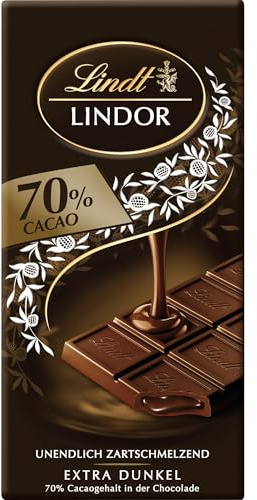 Lindt Schokolade | LINDOR Tafel 70% | 100g | feinherbe Schokolade mit einer unendlich zartschmelzenden Füllung | Schokoladen-Tafel