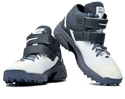 Sega Bold B-40 Cricket Spikes Shoes Men's Classical Bowling Cricket Boots (White & Grey, UK Footwear Size System, Adult, Men, Numeric, Medium, 10)