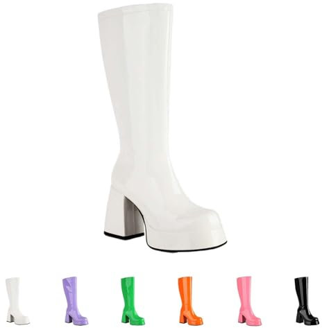 Generico Botas Camperos Mujer Western Invierno Botines Equitación Botas Altas Mujer con Tacón Botín Tacón Medio Botines Mujer Botas de Mitad de Vaquero Cowgirl Botines, Color blanco., 42 EU