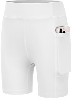 Arshiner Pantalones Cortos Deportivos para Niñas Color Blanco para Ciclismo Transpirables de Cintura Alta Y con Bolsillo Talla 160/13-14 Años