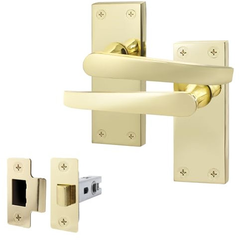 EAI Polished Brass Door Handle & Latch Set | 1 Pair Internal Handles on Backplate with Latch (64mm) | Straight Pattern