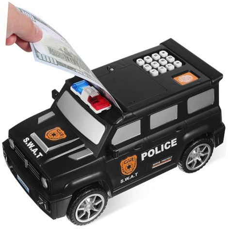 YARNOW Fingerprint Atm Spargris med Lås Polisbil Design Kapacitet för Kontanter och Sparbössa med Fingeravtrycksigenkänning Present för Pojke och Vuxna
