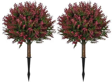 61 cm (24 tum) 2 st konstgjord figurklippt boll falskt rosenbuske buske för trädgård veranda dekor (2 st)