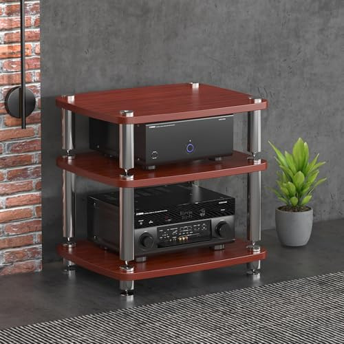 4-vånings Stereostativ, HiFi-högtalarkabinett Med Delad Vibrationsdämpning, Modernt Stereoställ I Trä For Spel, Möten, Vardagsrum, Inspelningsrum(Brown,3 Tier)