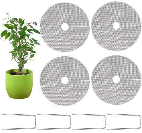 Griglia per vasi in polietilene, 40 x 40 x 0,1 cm, set da 4 pezzi, coperture protettive per terreno tagliabili con chiodi a terra, protezione per piante da interni ed esterni, per bonsai, orchidee