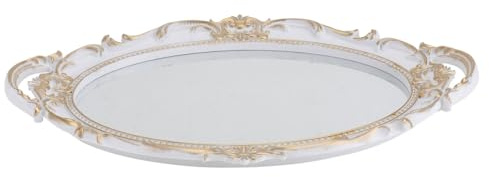 Lurrose Plateau Miroir Décoratif Vintage Européen Blanc Ovale Accessoire Photo pour Bijoux et Parfums Plateau de Rangement pour Maquillage et Cosmétiques Polyvalent pour Salon