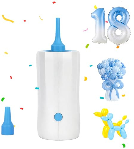 PlusFive Bomba de globos eléctrica, bomba de aire para modelar globos y globos largos y globos de papel de aluminio, mini bomba de aire eléctrica CEE7/16, bomba de aire eléctrica para decoración de
