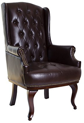 ANGEL HOME & LEISURE New Queen Anne Fireside High Back Orthopedic Wing Back Leather Chair Chesterfield Type Winged Armchair (Brown)