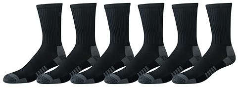 Amazon Essentials Men's Performance Breathable Cotton-Poly Blend Moisture Control Athletic Running Crew Sports Socks, 6 Pairs, Black, 12-14
