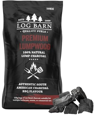 Log Barn Genuine Lumpwood Charcoal - Long-Burning Large Pieces for BBQs & Catering (1 x 10Kg Bag)