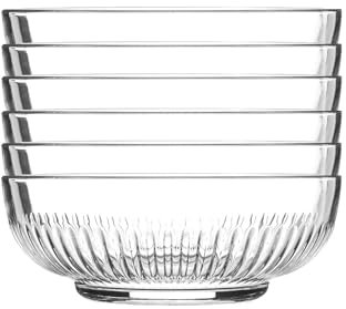 Argon Tableware 6 Piece Campana Glass Serving Bowls Set - Vintage Clear Kitchen Mixing Snack Bowl Dishes - 17cm