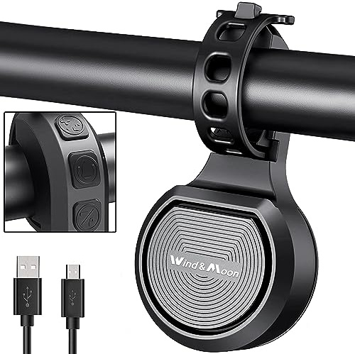 Wind&Moon Electric Bike Bell, Anti-Theft Alarming 80-130DB Adjustable Scooter Horn, Bicycle Bell with USB Rechargeable, IPX6 Waterproof, for Adults Kids Mountain Bike Bells Cycling Warning Horn
