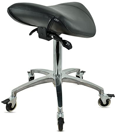 VAKON SALON - Sattelhocker mit Neigung, Sattelstuhl, Rollhocker höhenverstellbar von 55-75 cm, Drehhocker, Praxishocker, Bürohocker, Arbeitshocker