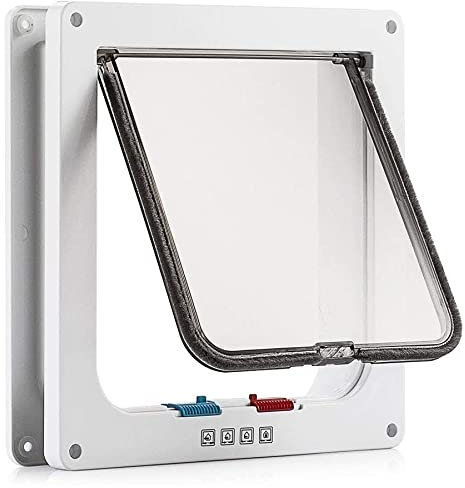 Ruichrng Katzentür, Katzenklappe, steuerbarer Eingang und Ausgang, geeignet für Katzen und kleine Hunde, Weiß, (L - Innenmaße: 19 cm x 18 cm x 5,5 cm)