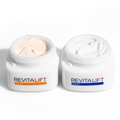 L'Oréal Paris Revitalift Day Cream, Face Moisturiser With SPF 30, Refines & Protects [50ml] & L'Oréal Paris Revitalift Night Cream, Face Moisturiser With Pro Retinol, Anti Wrinkle & Firming [50ml]