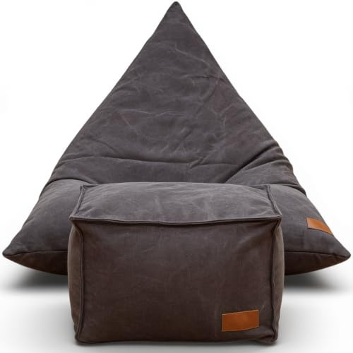 Aiire Pouf Poltrona Sacco Design - Puffo per Sedersi con Poggiapiedi per la Camera da Letto Moderna - Pouffe Salotto XXL con Sgabello Basso - Bean Bag Chair con Poggia Piedi - Puf Grigio