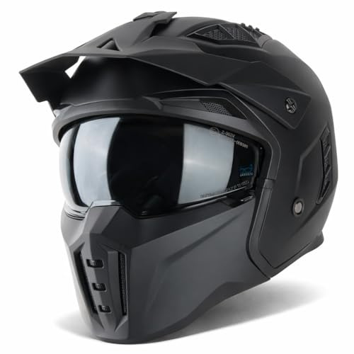 VINZ Kioto Jethelm / Streetfighter Helm | ECE 22.06 zugelassen | Motorradhelm | Rollerhelm mit Sonnenvisier / Sonnenblende | Jet Helm Mit abnehmbarem Kinnschutz - Matt Schwarz