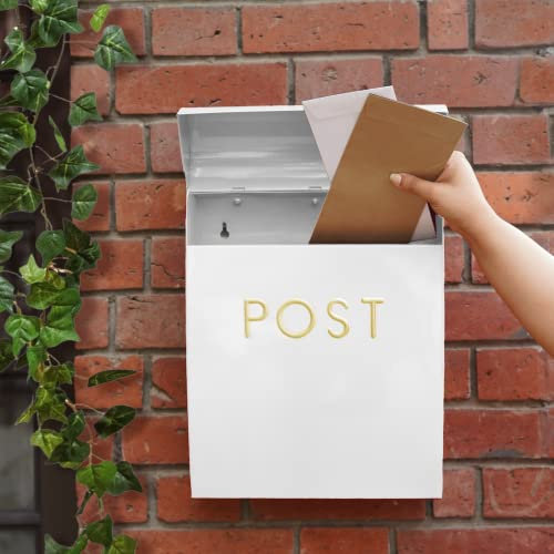 Assorted Collections White Post Box Wall Mounted Letterbox with Easy Access No Lock for Outdoor Use Weatherproof And Durable Mailbox Easy Installation Strong Construction Perfect for Homes and Offices