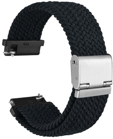 WOCCI 22mm Gewebtes Nylon Uhrenarmband für Damen und Herren, Schnellverschluss, Verstellbare Silberne Schnalle (Schwarz)