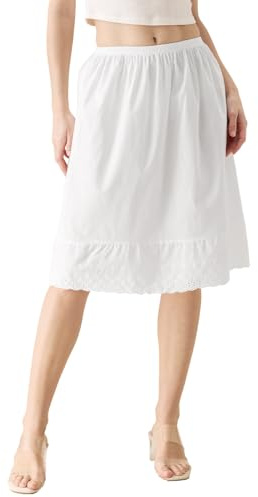 BEAUTELICATE Femme Jupon Pur Coton sous Jupe sous Robe avec Dentelle Fond De Jupe Léger Frais De Fille Été Court Mi-Long Midi Longue Blanc Ivoire