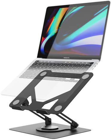 GRIFEMA Laptop Ständer Höhenverstellbar, GB1050 Faltbarer Laptopständer mit 360° Drehbarer Basis, Ergonomisch & Belüftet – Kompatibel mit MacBook Air/Pro, Dell und 11-17 Zoll Notebooks – Schwarz