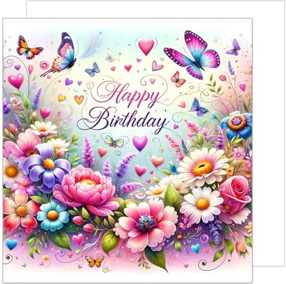 Edition Seidel Carte d'anniversaire carrée de qualité supérieure avec enveloppe. Carte de vœux Happy Birthday pour la femme maman fille grand-mère collègue motif fleurs (GQ271 SW024)