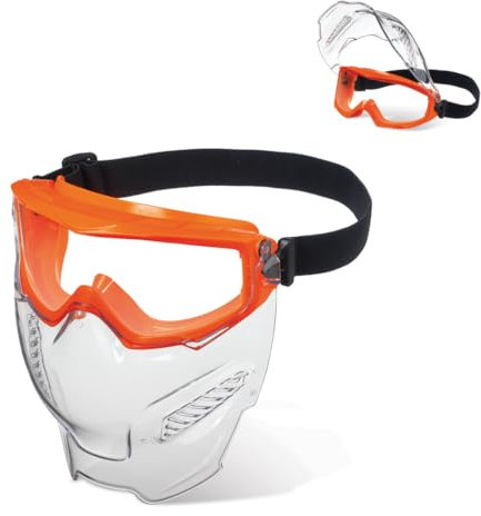 Gerin Lunettes Masque Combo | Masque de protection | Anti-Rayures & Anti-buée | Lunettes et protection visage | Comptabible avec lunettes de vue et demi-masque | Orange | Certifié CE