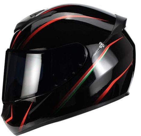 YPDOPORA Integraler Motorradhelm Mit Sonnenblende Für Herren Und Damen, Motorrad-Sporthelm Für Motorrad, Moped, Straßenrad, Rennsport, Moto, ECE/DOT-Geprüft,Black red,XL