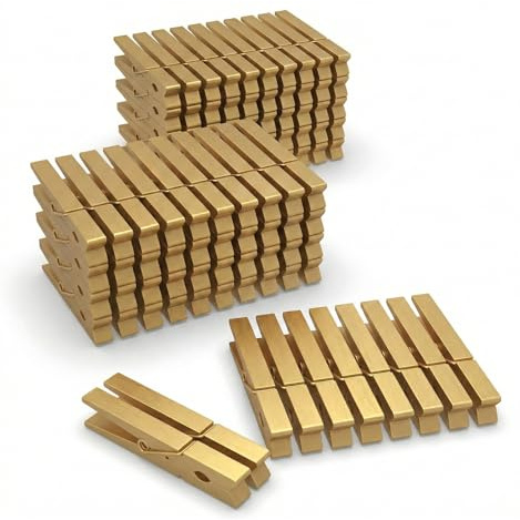 100 Pcs Gold Clothes pins - 2.9 Inch Wooden Clothespins Cheer Clips