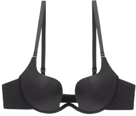HLYLDL Women's Deep U Multi-Way Underwire Push Up Convertible Low Cut Plunge Bra Everyday Seamless Black