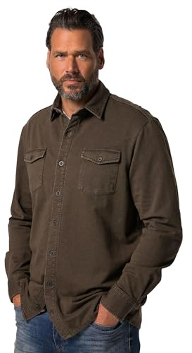 JP 1880 Menswear Big & Tall Sweat Fabric Shirt, Long Sleeve, Cowboy Style, Kent Collar, Modern fit, up to 8 XL Hazelnut XXXXXX-Large 835947110