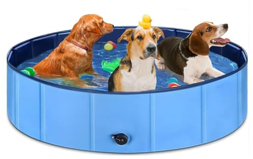 Hundpool för små hundar, hundpool för stora hundar, 80 x 20 cm vikbara pooler, hundplaskbassäng, PVC hållbar plaskdamm för hundar och katter, inomhus, utomhus