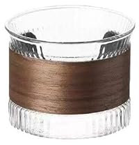 GOEDCH Juego de Tazas de Café Expreso: 4 Tazas de Café de Vidrio de 180 ml, Taza de Té Transparente con Anillo de Madera Maciza, Vidrio de Resistente al Calor para Regalar a Los Amantes