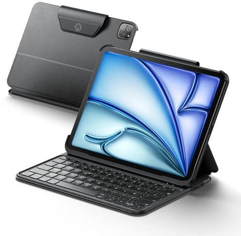 HOU Étui Clavier pour iPad Air 11 Pouces (M3/M2) & Air 5e/4e gén. & iPad Pro 11 Pouces (M4/4e/3e/2e/1r Gén.) – Léger et Portable, Surface en Cuir Technique amélioré, AZERTY