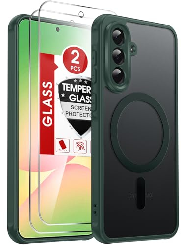 LeYi for Samsung Galaxy A56 5G Phone Case with Magnetic, Green | 2 Tempered Glass Screen Protector, Full Camera Protection, Fit for MagSafe,Translucent Matte Back Slim Cover for Samsung A 56