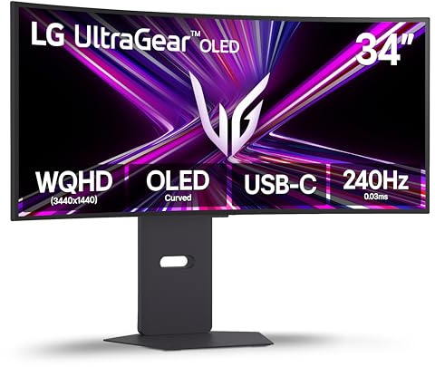 LG 34GX900A-B 34-Inch Ultragear WQHD (3440 x 1440) OLED Curved Gaming Monitor, 240Hz, 0.03ms, NVIDIA G-Sync, VESA DisplayHDR True Black 400, HDMI 2.1, DisplayPort, USB Type-C PD 65W, Black