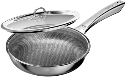 EvoFar 28cm Tri-Ply Stainless Steel Non Stick Frying Pan with Lid, Induction Pan for Even Heat Cooking, Heat-Resistant Handle, Suitable for All Hobs