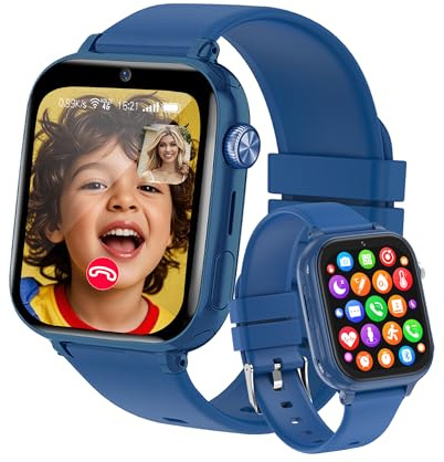 Reloj Inteligente Niño 4G, Smartwatch Niños con GPS y Llamadas, Video/Voz Chat/WIFI/Llamadas, Despertador, Modo Clase, Podómetro, Juego, IP68 Reloj Inteligente Niño GPS Regalo de Cumpleaños de Navidad