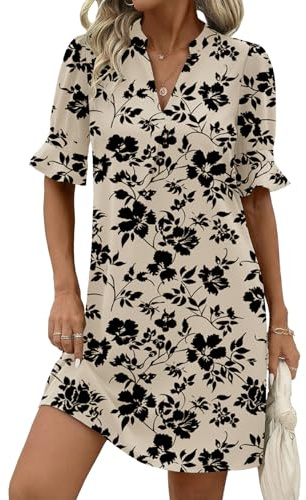 Zeagoo Flowy Dresses for Women Skin Floral Tunic Party Wedding Cruise Outfits 2026 Sundresses with Sleeves V Neck Ruffle Short Sleeve Casual Shift Dress