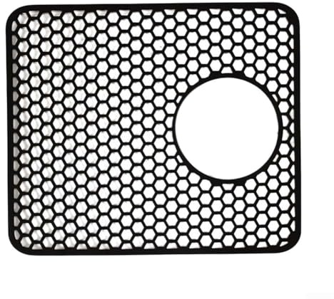 Tappetino in silicone per lavello da cucina, 35 x 29 cm, antiscivolo, con design, materiale spesso e morbido per la prevenzione dei graffi, piedini rialzati per (foro laterale nero)