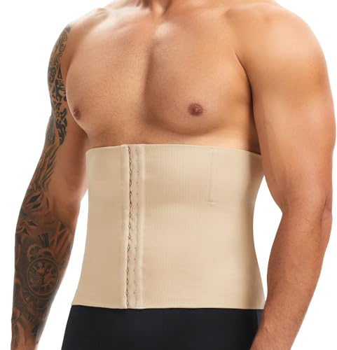 SLIMBELLE Waist Trainer Abdominal Binder Band Belly Fat Burner Stomach Flattener for Men Women with Adjustable Rows Hook Nude