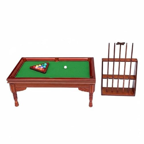 Milageto Dollhouse Miniature Game Billard Table Miniature Table de Billard Meuble de Maison de Poupée Accessoire de Jeu en Bois Ensemble Complet avec
