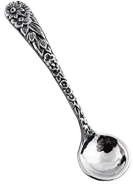 2 Sterling Silver Floral Daisy Salt Spoon or Mustard Spoon, Polished Round Bowl, Flower Design Handle
